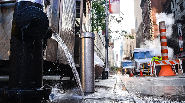 A City scene with a closed road.