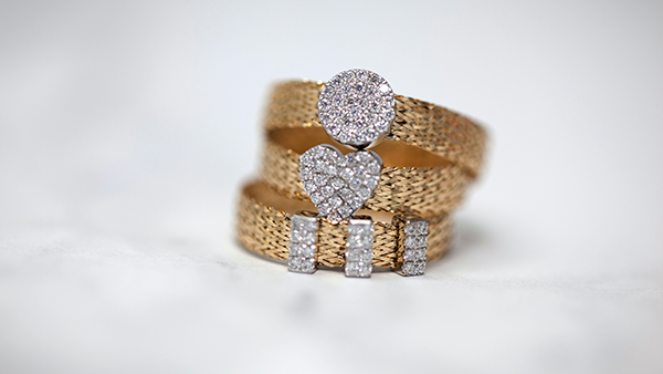 Three diamond rings stacked on top of each other.