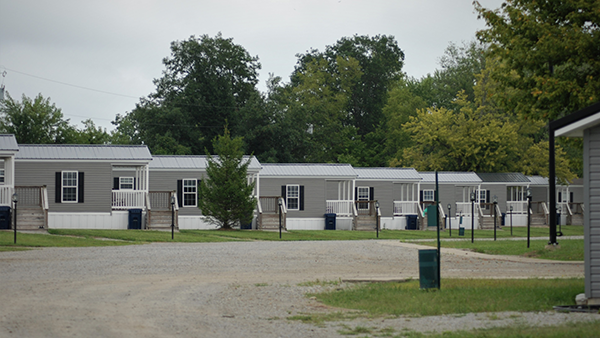 A park showing multiple mobile homes.